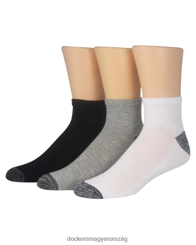 Dockers férfiak 1/2 párna negyed zokni, 3 csomag P840P922 kiegészítők fekete/fehér/szürke