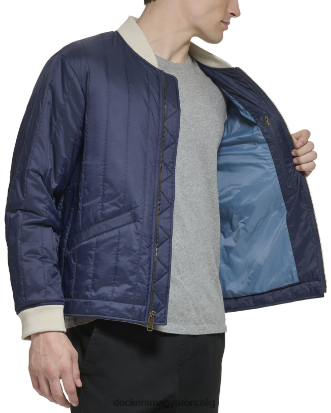 Dockers férfiak újrahasznosított nylon csatornás steppelt bomber kabát P840P207 ruházat sötétkék blézer - kék