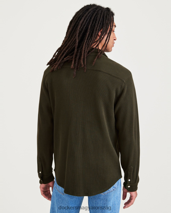 Dockers férfiak gombos kötött ing, normál szabású P840P536 ruházat erdei éjszaka - zöld
