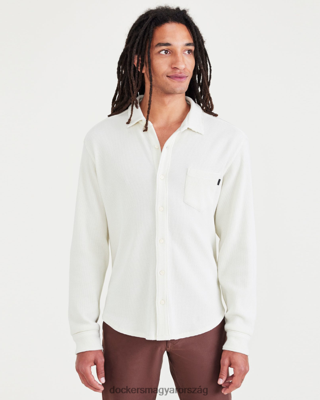 Dockers férfiak gombos kötött ing, normál szabású P840P538 ruházat kócsag - fehér