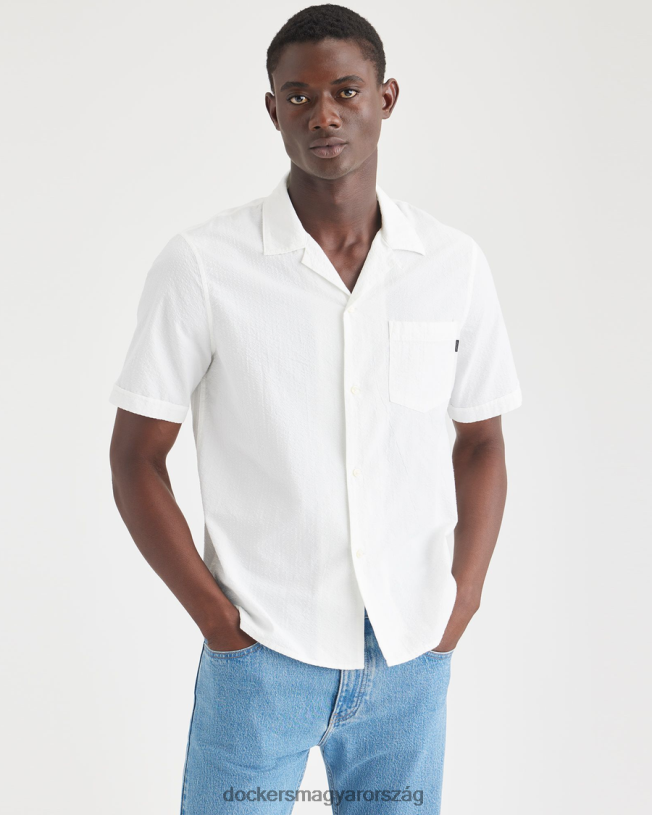 Dockers férfiak tábori galléros ing, normál szabású P840P129 ruházat fényes fehér