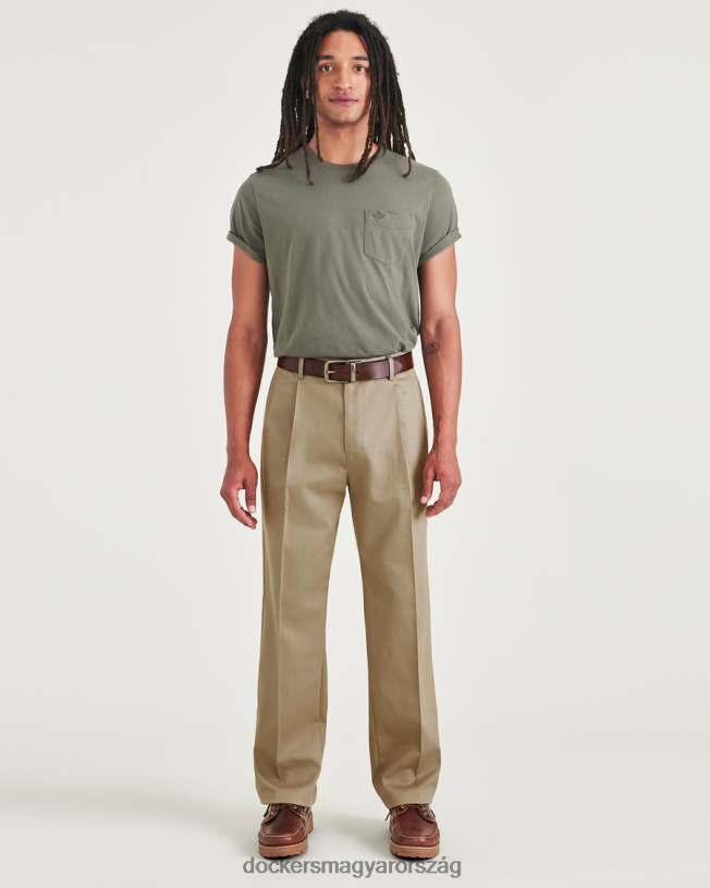 Dockers férfiak vasmentes khaki, redőzött, laza szabású, foltvédővel P840P232 ruházat új brit khaki