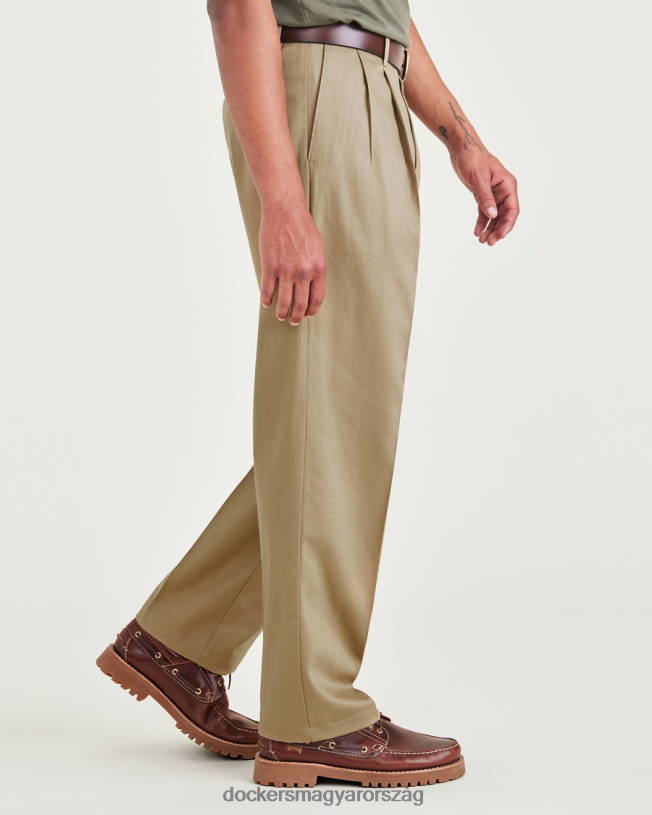 Dockers férfiak vasmentes khaki, redőzött, laza szabású, foltvédővel P840P232 ruházat új brit khaki