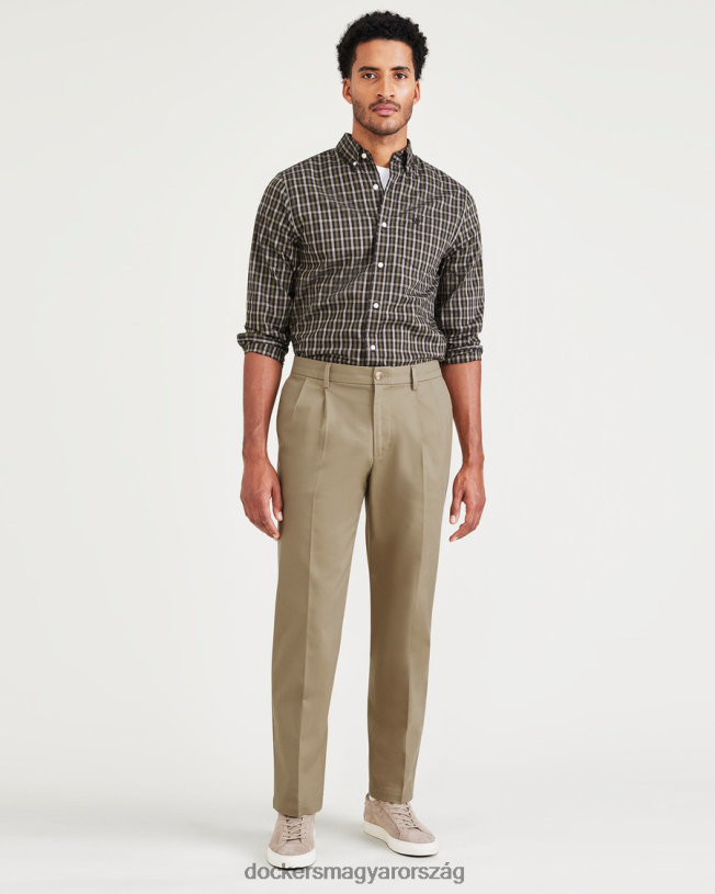 Dockers férfiak vasmentes khakik, redőzött, klasszikus fazon foltvédővel (nagy és magas) P840P501 ruházat új brit khaki
