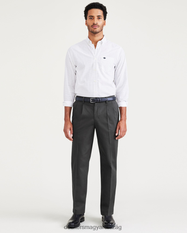 Dockers férfiak vasmentes khakik, redőzött, klasszikus fazon foltvédővel (nagy és magas) P840P502 ruházat acélfej - szürke