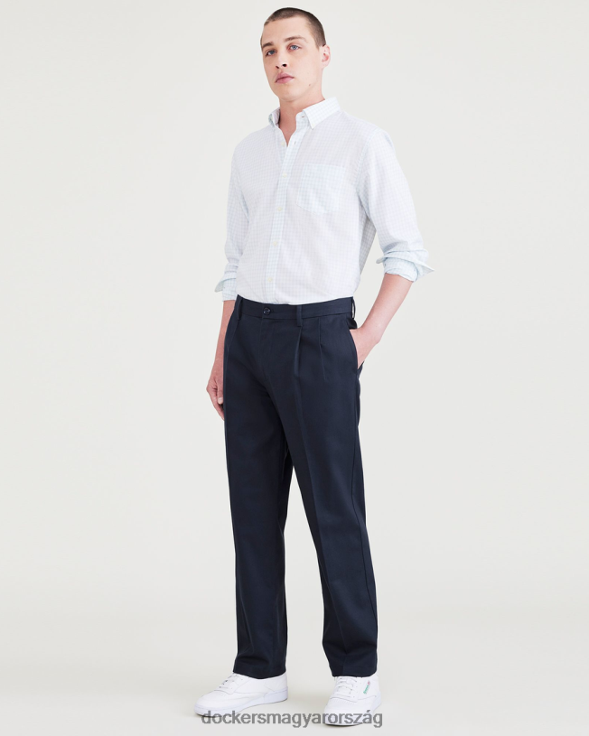 Dockers férfiak vasmentes khakik, redőzött, klasszikus fazon foltvédővel (nagy és magas) P840P503 ruházat új brit khaki