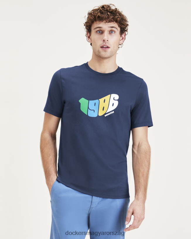 Dockers férfiak 1986-os barázdás grafikus póló, vékony szabású P840P620 ruházat Óceánkék