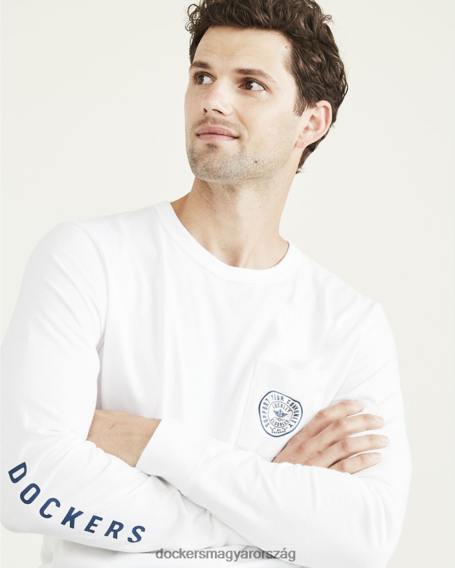 Dockers férfiak hosszú ujjú zsebpóló, normál szabású P840P820 ruházat fényes fehér