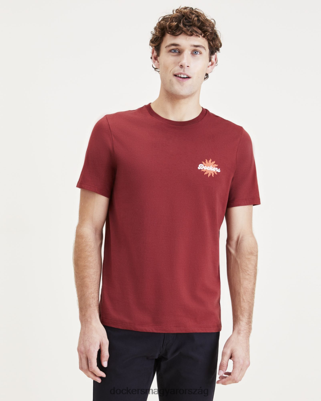 Dockers férfiak script grafikus póló, vékony szabású P840P621 ruházat vörös agyag