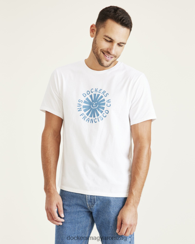 Dockers férfiak sol grafikus póló, vékony szabású P840P856 ruházat fényes fehér