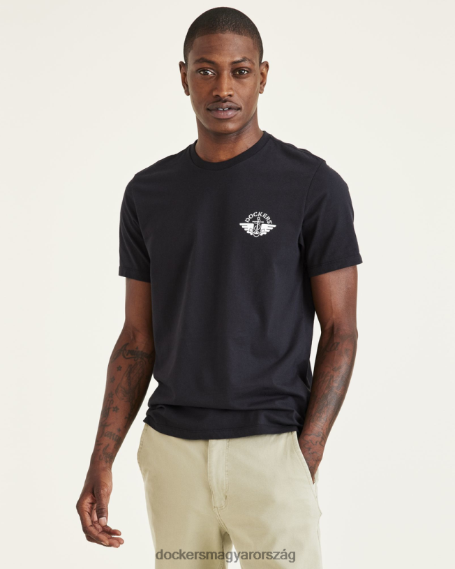 Dockers férfiak szárnyak és horgonygrafikus póló, vékony szabású P840P253 ruházat fekete