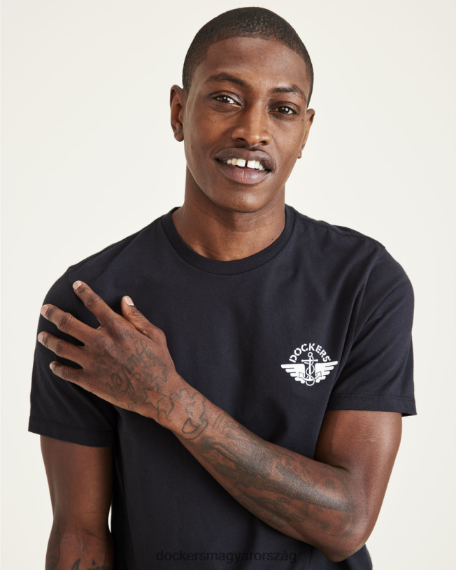 Dockers férfiak szárnyak és horgonygrafikus póló, vékony szabású P840P253 ruházat fekete