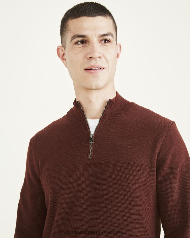 Dockers férfiak 1/4 cipzáras pulóver, normál szabású P840P833 ruházat keserű csokoládé - ​​barna