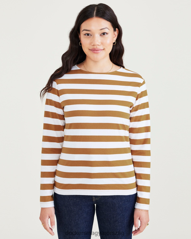 Dockers nők csónaknyakú ing, normál szabású P840P1290 ruházat pismo sóska csík - narancs