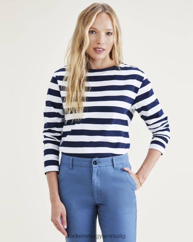 Dockers nők csónaknyakú ing, normál szabású P840P1291 ruházat pismo sötétkék blézercsíkos - kék