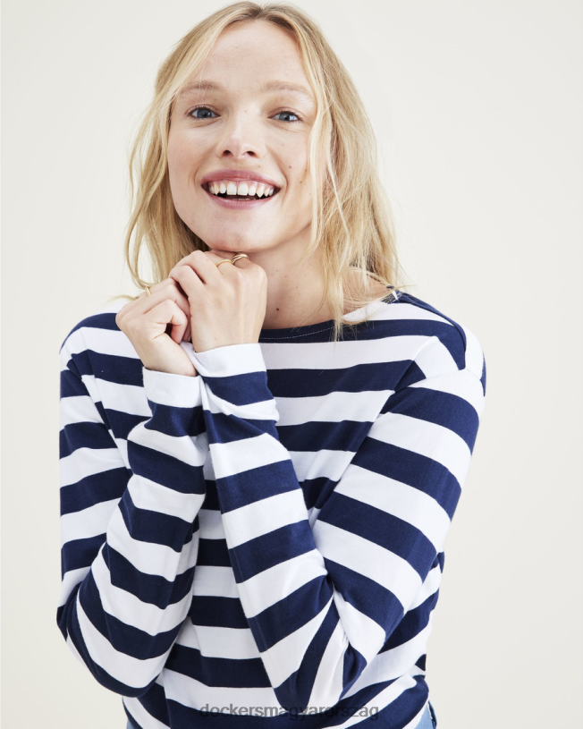 Dockers nők csónaknyakú ing, normál szabású P840P1291 ruházat pismo sötétkék blézercsíkos - kék