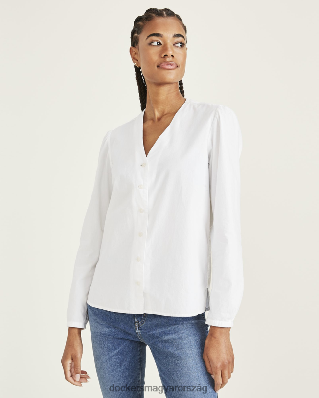 Dockers nők szőtt V-nyakú ing, normál szabású P840P1288 ruházat fényes fehér