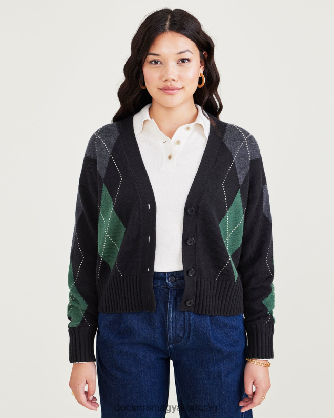 Dockers nők vágott kardigán, laza fazon P840P1277 ruházat helyezett argyle gyönyörű fekete - fekete