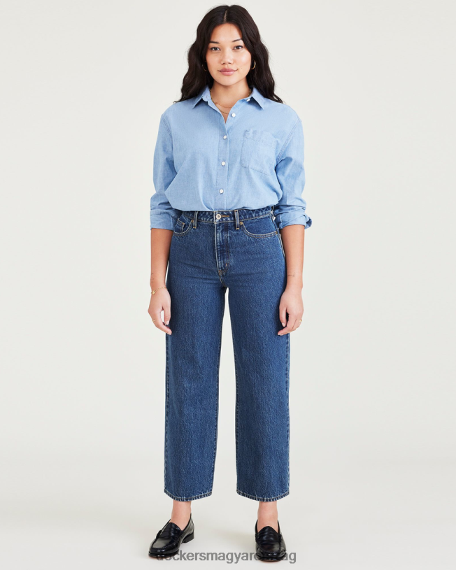 Dockers nők farmer szabású nadrág, magas egyenes szabású P840P1127 ruházat közepes indigó kőmosó - kék