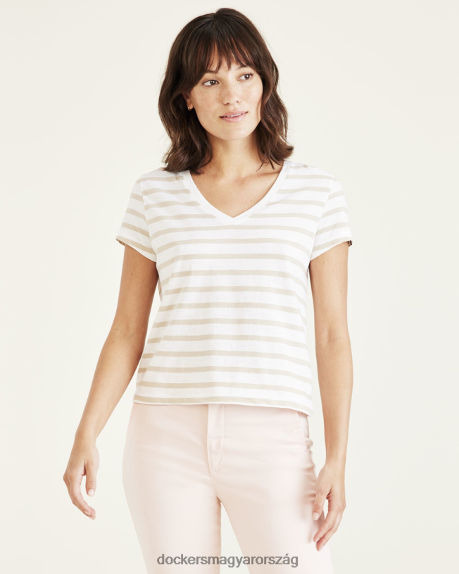 Dockers nők V-nyakú póló, vékony szabású P840P1270 ruházat szaharai khaki